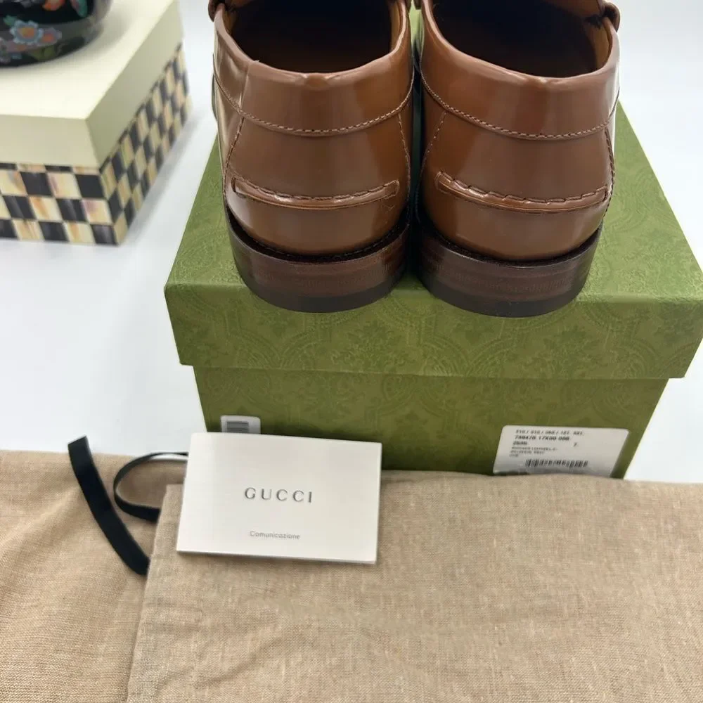 Men's Gucci interlocking G leather loafers size 7 fits eight US made in Italy